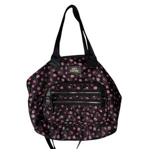 Juicy Couture Black‎ Rose Print Duffel Bag Crossbody Book Bag Tote Bag Carry-On
